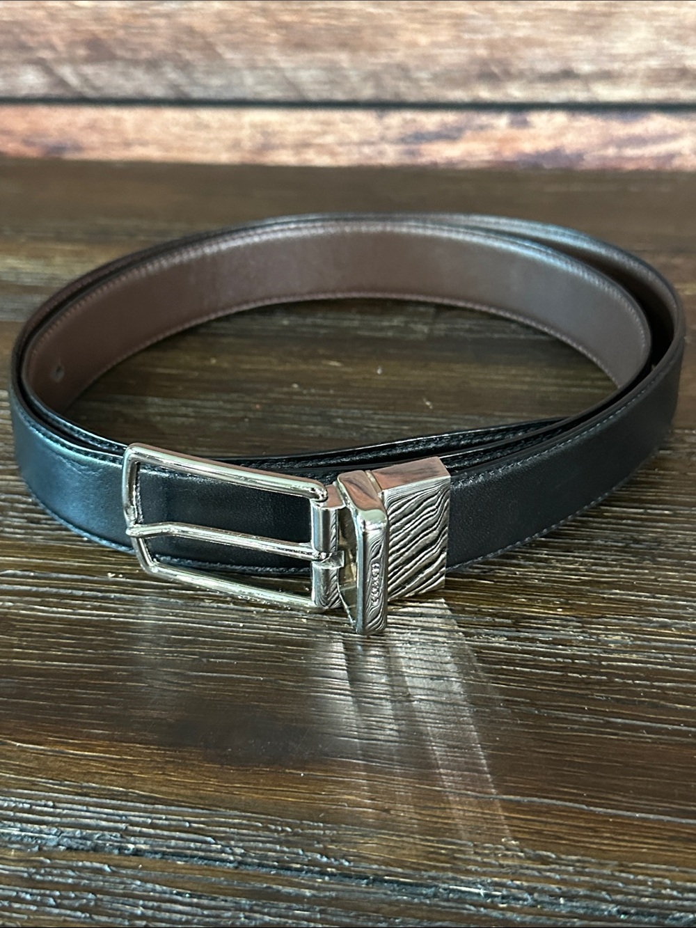 Coach Reversible Black/Brown Leather Belt with Silver Buckle